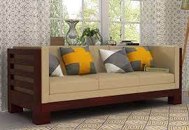 Shop Hizen 3 Seater Wooden Sofa Online In Mahogany Finish To Get The Alluring Inetrior The Contemporar Wooden Sofa Designs Wooden Sofa Set Designs Wooden Sofa