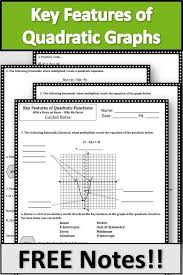 Free Notes Over Key Features Of Quadratic Functions Students Will Note And Study Key Features And Quadratics Quadratic Functions Middle School Math Resources