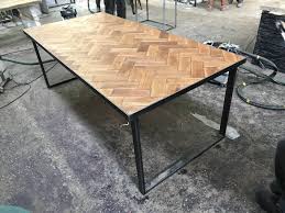Reclaimed Solid Oak Parquet Industrial Chic 6 8 Seater Dining Etsy Steel Dining Table Industrial Dining Table 8 Seater Dining Table