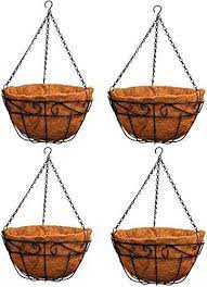 New Ashman Metal Hanging Planter Basket Coco Coir Liner Round Wire Plant Holder Chain Porch Decor Flower Metal Hanging Planters Hanging Planters Plant Holders