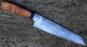 Hocho Couteau De Chef Lame De 21 Cm Forgee En Damas Suminagashi Garde En Corne De Buffle Et Manche En Loupe De Bouleau Stabi Couteau Lame Couteau De Cuisine