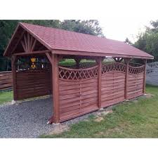 Everyone of our garages or carport kits can be made to measure in every aspect from special sizes to different roof finishes (anything from roofing felt up to hand made clay tiles). Carport Wooden Garage 600x350 2 Holzkoper