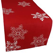 Xia Home Fashions 15 In X 108 In Christmas Red Table Runner Embroidered With White Snowflakes Christmas Table Runner Christmas Table Diy Christmas Table