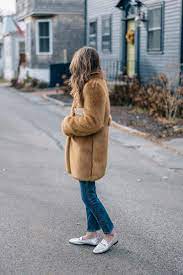 Jess Ann Kirby Styles Her Custom Frilly Faux Fur Jacket With Paige Jeans And Sam Edelman Loafers Autumn Winter Fashion Style Frilly