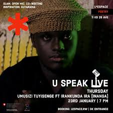 🎤 Ben'umuco, bakunzi b'Ubusizi Muraho! @uspeaklive 23rd Jan. 7PM at  #lespacerw 📍 Ese ni ikihe kindi cyiza kiruta gutangirana umwaka dutarama  muri Mutarama? Cyo ni muze dususuruke Benimana, muze dukeshe igitaramo kuri  #