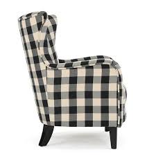 Noble House Plaid Fabric Club Accent Chair Black White Walmart Com Brown Leather Recliner Chair Chair Fabric Noble House