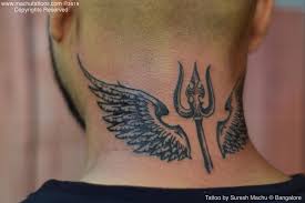 Trishul Wings Tattoo Trishul Shiva Tattoo Back Neck Back Of Neck Tattoo Neck Tattoo For Guys Small Neck Tattoos