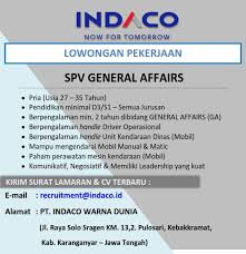 Berikut informasi unit kerja dan tata cara pendaftaran lowongan kerja di badan pertanahan sumatera utara. Lowongan Kerja Pt Indaco Warna Dunia Juni 2019 Spv Ga Karanganyar Loker Swasta