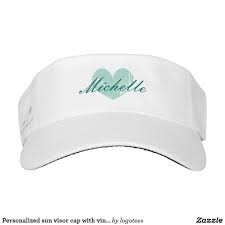 Personalized Sun Visor Cap With Vintage Aqua Heart Zazzle Com In 2021 Visor Cap Visor Team Bride Hats