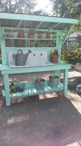 I Bought The Antique Sink And My Husband Built The Potting Table He Did An Amazing Job Potting Bench Plans Outdoor Potting Bench Potting Bench