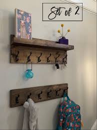 Drill directly into wall studs, or use wall anchors. Set Of 2 Coat Rack With And Without Shelf Entryway Etsy Coat Rack Shelf Coat Rack Wall Wall Mounted Coat Rack