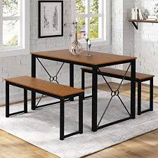Awqm dining room table set, kitchen table set with 2 benches, ideal for home, kitchen and dining room, breakfast table of 47.2x28.7x29.5 inches, benches of 41.3x11.8x17.7 inches, rustic brown. Dining Tables Under 100
