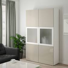Besta Storage Combination W Glass Doors White Selsviken High Gloss Beige Frosted Glass Ikea Em 2020 Decoracao Casas
