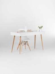 White Wooden Desk With Solid Oak Drawers Mid Century Modern Etsy In 2020 White Wooden Desk White Desk With Wooden Legs White Desk Decor
