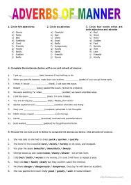 What are adverbs of manner? Adverb Of Manner Worksheet Grade 3 Manner Adverbs Esl Games Activities Worksheets