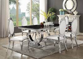 Benjara wood and metal high gloss finish expandable dining table, black and silver. Silver Black Rectangular Dining Table W 6 Side Chairs Do Furniture