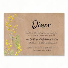 Belgique et étranger prix : Invitation Repas Mariage Mimosa Kraft Fairepart Champetre Fleur Jaune