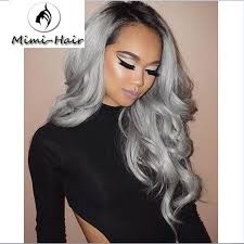 Black And Grey Lace Front Wig Mimi Hair Ombre Hair Wig With Grey Synthetic Lace Front Wig Glueless Natural Black Silver Grey Heat Resistant Grey Hair Color Wig Hairstyles Silver Hair Color