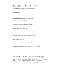 Sample Office Secret Santa Questionnaire Secret Santa Questionnaire Secret Santa Questions Secret Santa