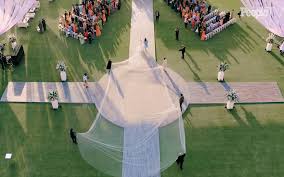 See Priyanka Chopra S Angelic 75 Foot Veil From Above As She Walks Down The Aisle Toward A Teary Nick Jonas Celebrity Wedding Dresses Priyanka Chopra Wedding Celebrity Weddings