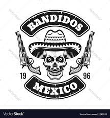 Mexican bandit emblem with skull in sombrero Vector Image