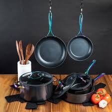 Thyme Table 12 Piece Nonstick Ceramic Cookware Pots And Pans Set Blue Walmart Com In 2020 Pots And Pans Sets Rainbow Kitchen Cookware Set