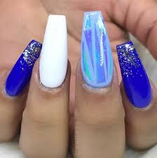 Acrylic nails can cause mild infections if not applied properly, leading to damage to the natural nail bed. Acrylic Nail Designs Blue And White Nail And Manicure Trends