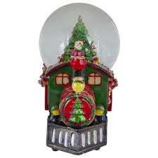 Globe is 2 1/2 in diameter, and the entire piece is 3 3/8 tall. Northlight 8 Christmas Train With Tree Musical Snow Globe Tabletop Decoration
