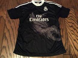 Retro real madrid 2014 2015 home black soccer jersey ronaldo kroos benzema camisetas 14 15 ramos asensio vintage football shirt maillot. Ronaldo Fly Emirates Real Madrid Black Dragon Jersey Youth Medium Awesome Rare Sportscards Com