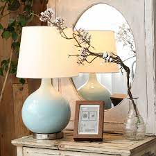 Sold and shipped by lamps plus. Decorative Light Blue Ceramic Table Lamp With Beige Fabric Shade One Led Bulb Walmart Com Walmart Com