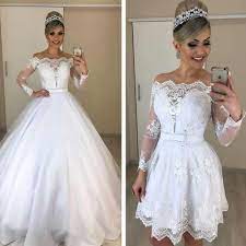 Ball Gown Wedding Dresses 2020 Off The Shoulder Long Sleeve Detachable Skirt Bridal Dresses Noiva Wedding Dress Detachable Skirt Ball Gown Wedding Dress Detachable Wedding Dress