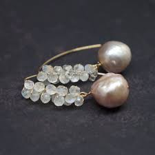 Baroque Pearl And Moonstone 14k Gold Filled Wire Wrapped Etsy In 2020 Pearl Earrings Earrings Baroque Pearl Earrings