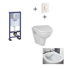 Pack wc suspendu au sol. Grohe Pack Wc Suspendu Complet Avec Plaque Blanche Et Cuvette Sans Bride Velvet Cdiscount Bricolage