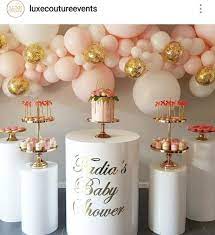 Pink Gold And White Theme Baby Shower Pink Party Decorations Pink Birthday Party First Birthday Theme Girl