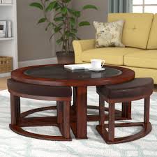 Roundhill furniture cylina solid wood glass top round coffee table with 4 stools. Darby Home Co Eastin Coffee Table With Nested Stools Reviews Wayfair
