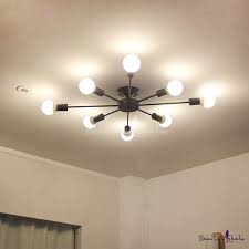 Industrial Edison Bulb 8 Light Semi Flush Ceiling Light In Open Bulb Style Black Ceiling Lights Bedroom Ceiling Light Rustic Ceiling Lights