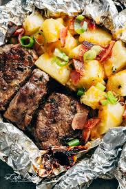 Garlic Steak Cheesy Bacon Potato Hash Foil Packs Recipe In 2019 Foil Pack Recipes Food Recipes Foil Pack Meals