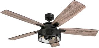 Amazon Com Honeywell Ceiling Fans 50614 01 Carnegie Led Ceiling Fan 52 Indoor Rustic Barnwood Blades Industrial Cage Light Matte Black Home Improvement