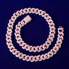 This cuban link chain measures 5mm wide. 24k Flooded Ice 10mm Pink Aaa Simulate Diamond Stone Miami Cut Cuban Link Chain Necklace Bling Jewelz