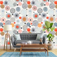 Black And White Boho Peel And Stick Wallpaper Removable Wallpaper Grey Orange Watercolor Circle Shapes Etsy Nursery Wallpaper Removable Wallpaper Peel And Stick Wallpaper