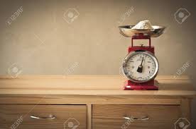 retro kitchen weighing scales stock