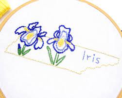 Iris Flower Embroidery Design Tennessee Embroidery Hand Etsy Flower Embroidery Designs Simple Embroidery Designs Embroidery Designs