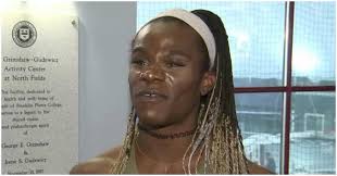 Another violent male invading girls sports, threatening them with a sock to  the face...admitting he is a sub par athlete because against males he  always comes at bottom...