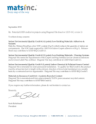 September 2012 Re: Potential LEED credits for projects using Diagonal Tile  (based