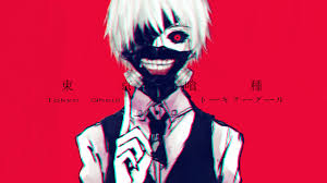 ^it's confirmed that yosuke and chie dye their hair as well. Red Background White Hair Vest Gas Masks Kanji Black Sclera Tokyo Ghoul Kaneki Ken Walldevil