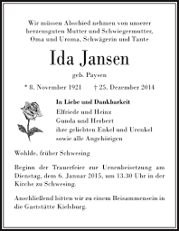Traueranzeigen von Ida Jansen