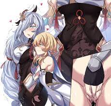 female female only genshin impact hinghoi lesbian lumine (genshin  impact) rubbing pussy shenhe (genshin impact) tagme white hair yuri 