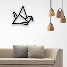 Origami Turna Kusu Desenli Ahsap Duvar Panosu Ev Dekoru Ahsap Duvar Duvar