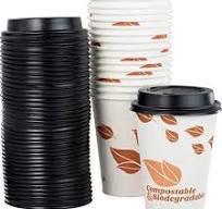 Eco-Friendly Paper Coffee Cups with Dome Lids - Green Leaf Print,  Biodegradable, Compostable, Leak-Free - 12oz (100 Pack)