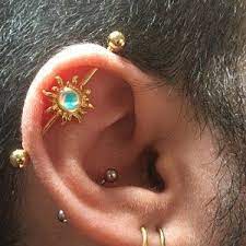 16g 14g Sun 14kt Gold Industrial Barbell Scaffold Piercing Earings Piercings Emo Jewelry 14kt Gold